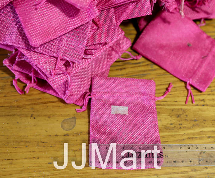100 x Jute Drawstring Gift Bags - Pink - Approx 11 x 9 cm