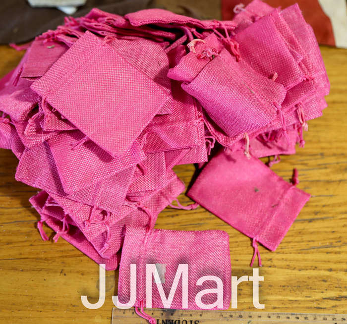 100 x Jute Drawstring Gift Bags - Pink - Approx 11 x 9 cm