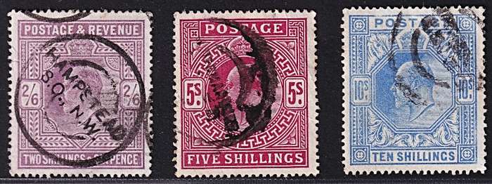 1902/13 Great Britain KEVII (SG.260/5):  2/6, 5/- & 10/- Used @ CV  R20,000+