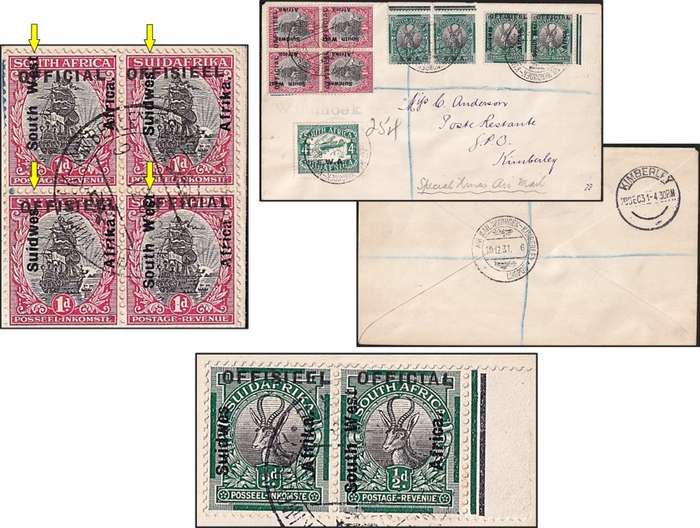 Unique 1931 SWA Cover - ½d/1d Officials (O1/O2) - Huge Opt Shift  @ CV  R27,000 + Variety