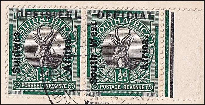 Unique 1931 SWA Cover - ½d/1d Officials (O1/O2) - Huge Opt Shift  @ CV  R27,000 + Variety