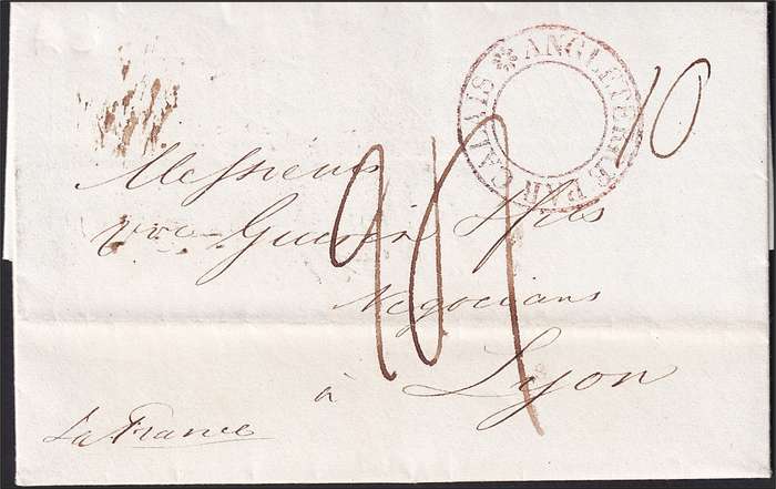 1837 French Wrapper from Calais-Angleterre to Lyon