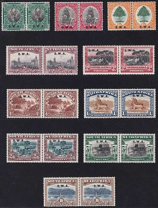 1927/30 SWA Overprint on Pictorials Full MM(*) Set (CC.81/90) @ CV  R12,750