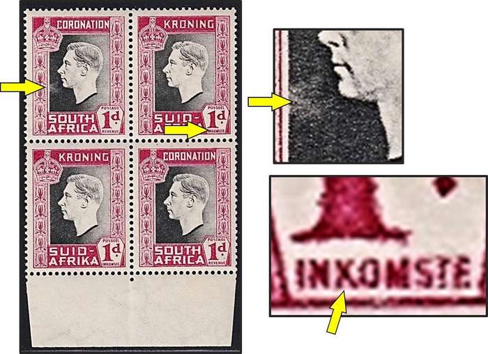 1937 Union 1d Coronation UMM(**) UHB Varieties - Frozen Breath & INXOMSTE for INKOMSTE