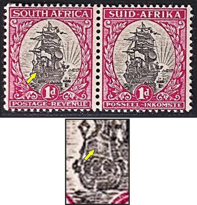 1934 Union 1d MM(*) Variety - Light Patch on Castle - Rare!