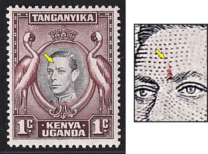 1938 KUT KGVI 1c MM(*) Variety - Brown Slash on Eyebrow