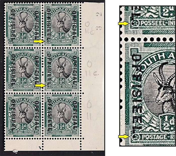 1930 Union ½d MM/UMM Official CC.11/11c Var - Stop after OFFISIEEL on Two Stamps - Rare