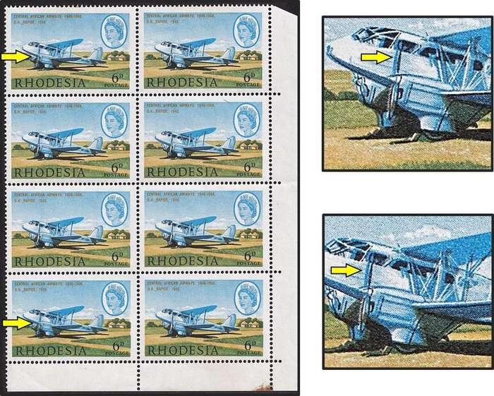 1966 Rhodesia 6d UMM(**) Corner Block - Listed Var - Double Propeller in Two Positions