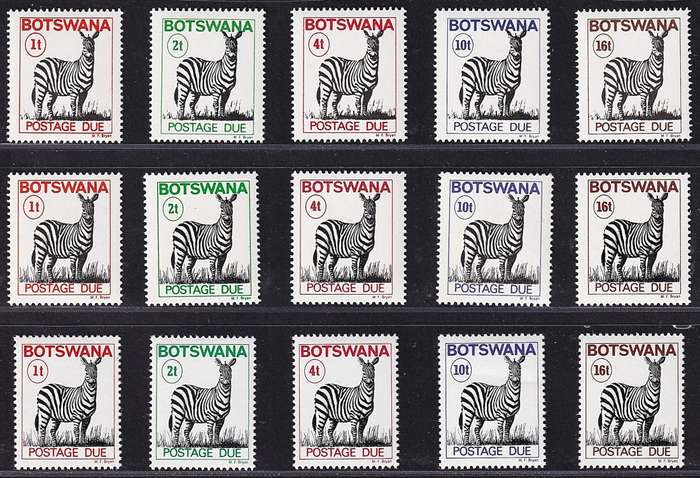 1977/89 Botswana Postage Due UMM(**) All 3 Sets, P.12½,P14 & Narrow Format