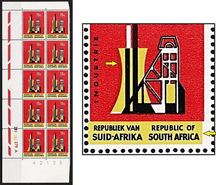 1969 RSA 15c UMM(**) Block CC.270 with Large Yellow Colour Shift to the Left