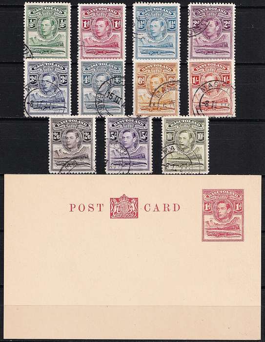 1938 Basutoland KGVI Full VFU Set  Including Unused Preprinted Postcard @ R870+