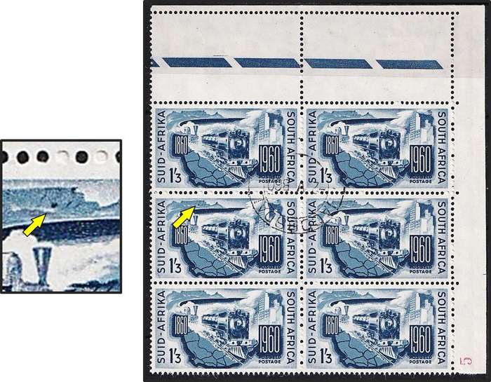 1960 Union 1/3 VFU Block - Cave in Mountain Flaw - Very Scarce as Used