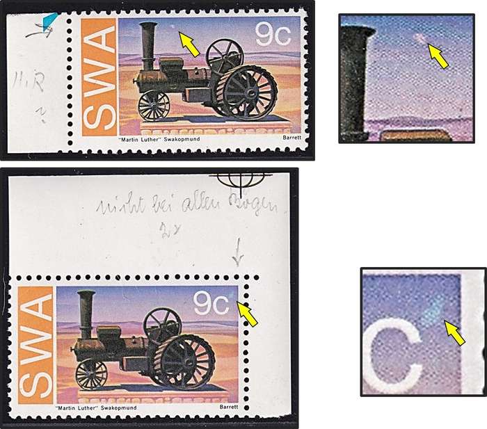 1975 SWA 9c CC.284 UMM(**) Flaws -  Small Sun & Blue Cloud right of "c" in 9c
