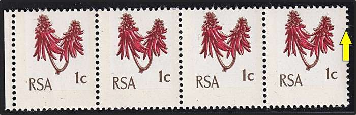 1969 RSA 1c UMM(**) Marginal Strip - Large Print Shift to the Top