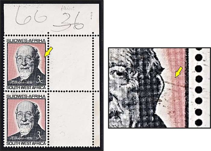 1966 SWA Dr Vedder UMM(**) Corner Pair - Smudges & Lines from Face to Right Margin