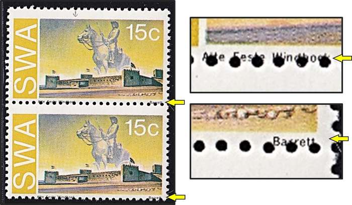 1975 SWA 15c CC.285 UMM(**) Flaw - Large Perforation Shift into Lettering