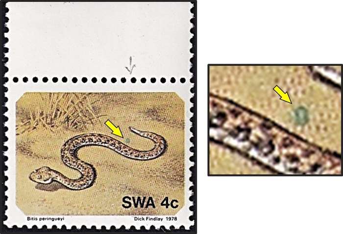 1978 SWA 4c CC.320 UMM(**) Flaw - Green "Snake Egg" in Snake's Last Coil