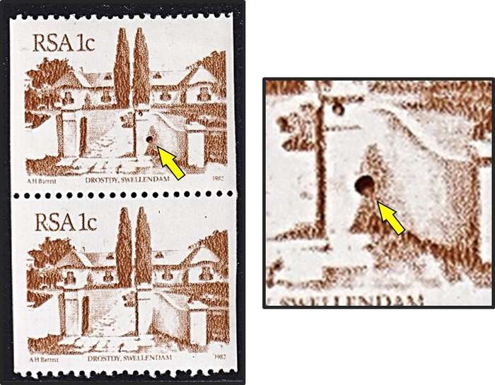 1982 RSA 1c UMM(**) Coil Pair with Listed Variety - Dark Brown Dot on Wall