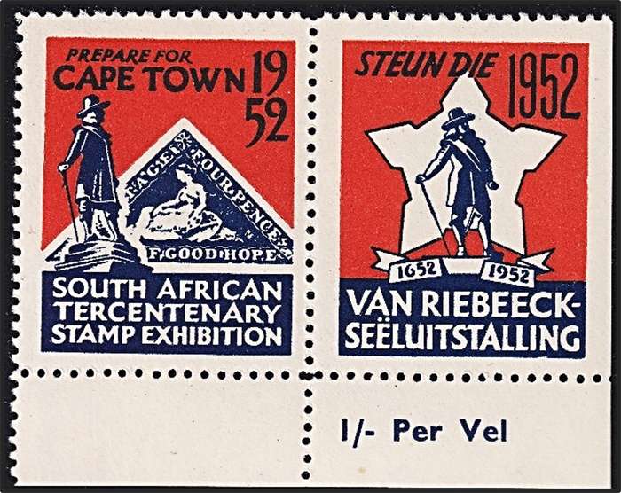 1952 Union Van Riebieck Stamp Exhibition, Cape Town Tete Beche Cinderellas UMM(**)