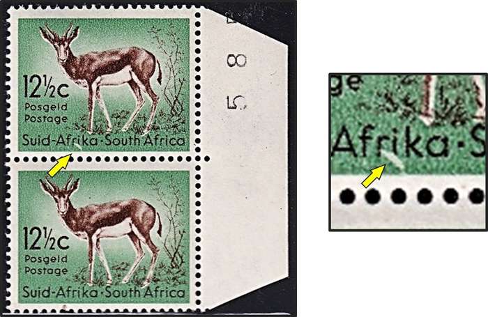 1954 Union 12½d UMM(**) UHB Variety - White Slash at Bottom of Stamp