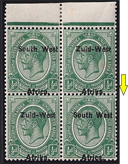1923 SWA ½d UMM/MM Block CC.1 with Overprint Shifted to Bottom