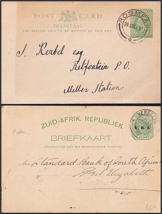 8 x Transvaal/ZAR/VRI Post Cards, Used/Unused - Good Postmarking & Handstamps!