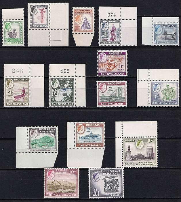 1959 Rhodesia & Nyasaland QEII Fresh UMM(**) Set, Some Marginals  @ CV  R2,667