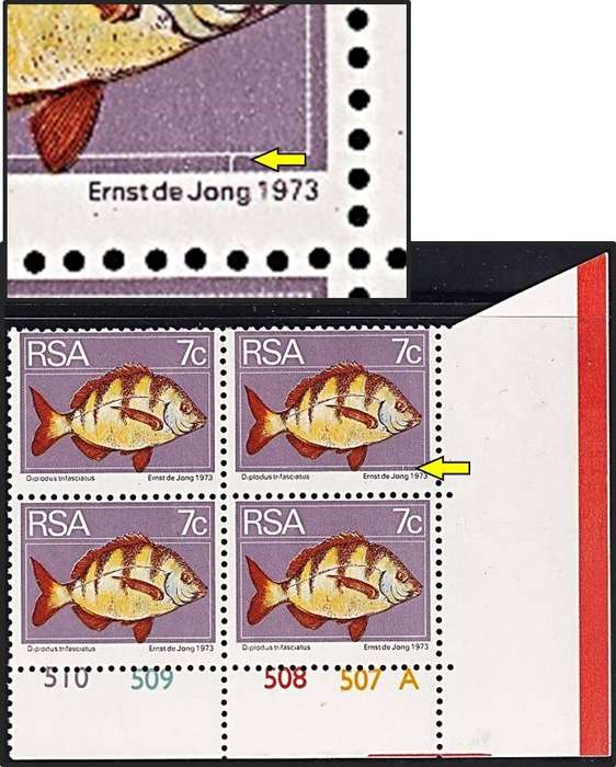 1974 RSA 7c UMM(**) Variety - White Line in Outer Frame with Nice Perf Shift to Bottom