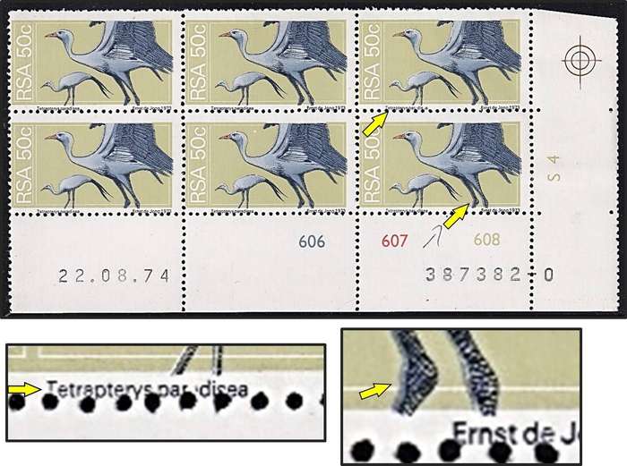 1974 RSA 50c UMM/MM(1 Stamp) Varieties - Perf Shift into Letters & Outline Shift - Nice Combo!