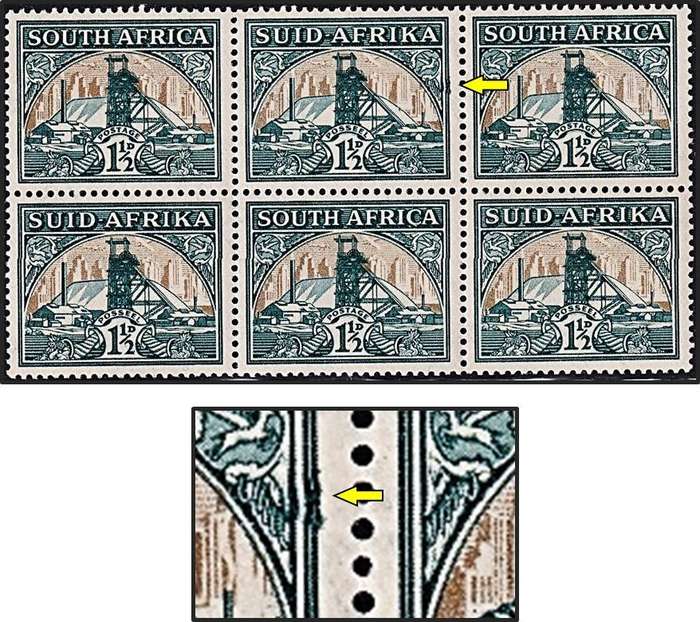 1936 Union 1½d MM/UMM Block, UHB Var - Bulge in Outer Right Frame