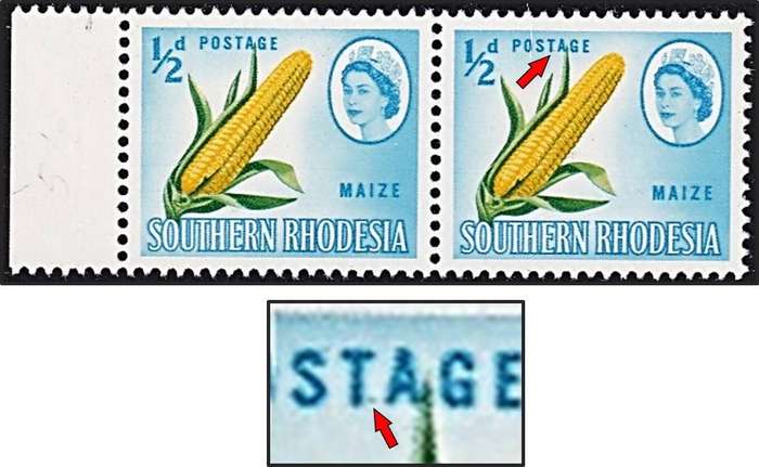 1964 Southern Rhodesia ½d UMM(**)Pair with Dot between "TA" of POSTAGE