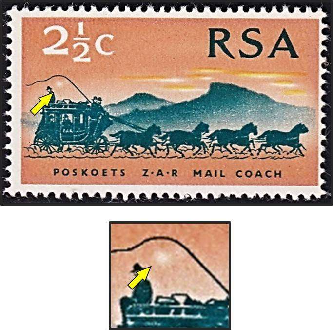 1969 RSA 2½c UMM(**) Listed Variety - White Sun above Mail Coach