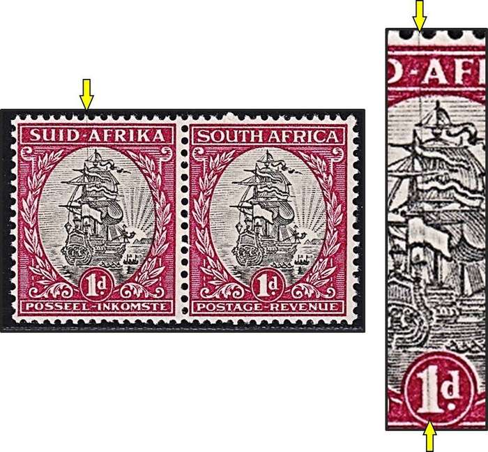 1934 Union 1d UMM(**) Variety - Black Line through Ship & "1"