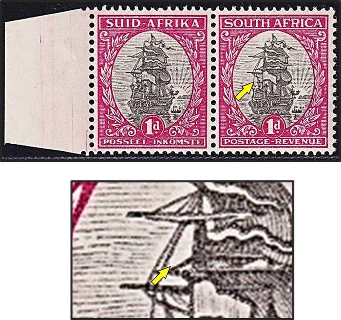 1934 Union 1d UMM(**) UHB Variety - No Shading in Yardarm Triangle