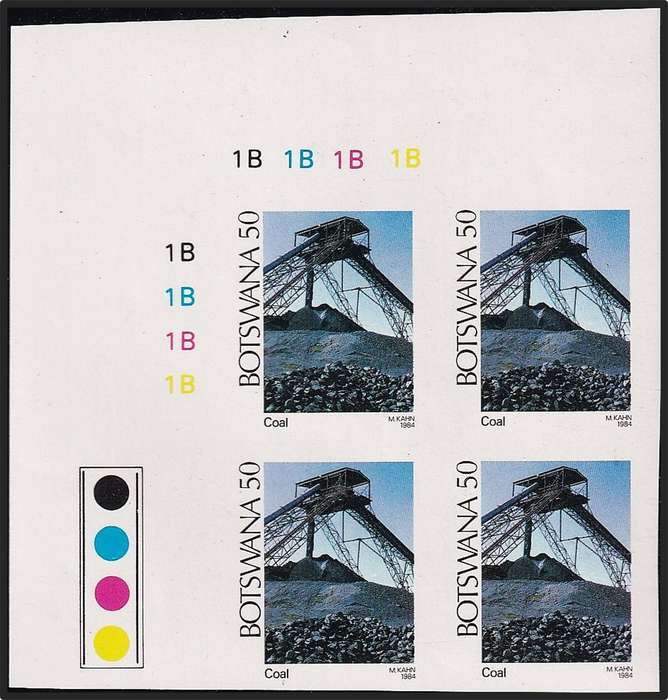1984 Botswana 50t Coal Mining UMM(**) Corner Block, B-Sheet & Robot in Margin