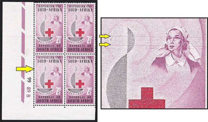 1963 RSA Red Cross UMM(**) Control - Prominent Horizontal Lines/Dr Blade