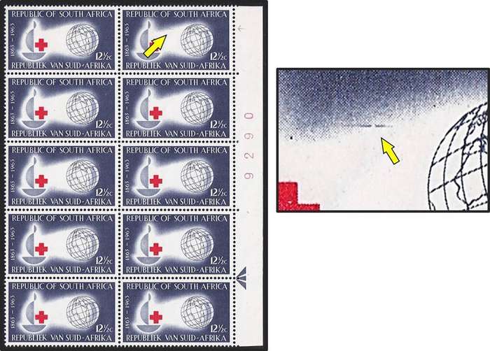 1963 RSA Red Cross UMM(**) Positional Block - Horizontal DR Blade Flaw