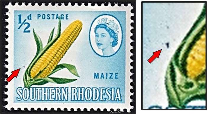 1964 Southern Rhodesia ½d UMM(**) Variety - Green mark left of Corncob