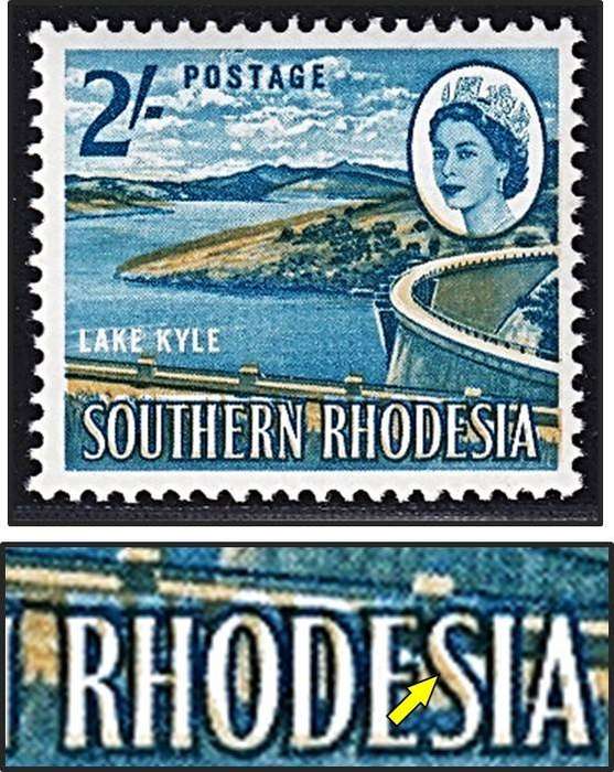 1964 Southern Rhodesia 2/- UMM(**) Variety - Large Ocre Colour Shift into Lettering
