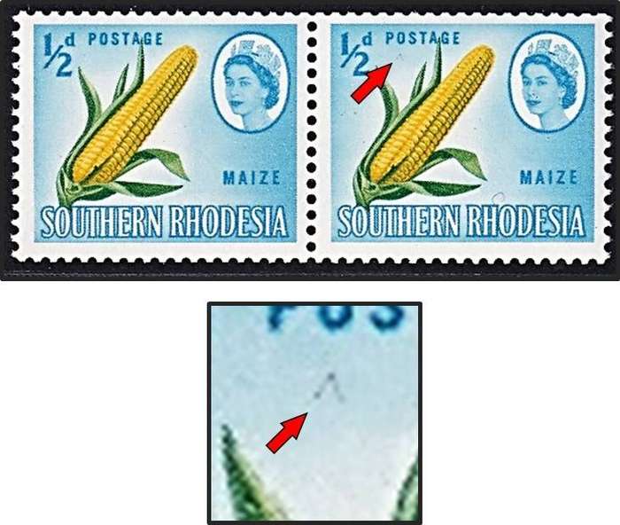 1964 Southern Rhodesia ½d UMM(**) Variety - Vertical "Arrow"