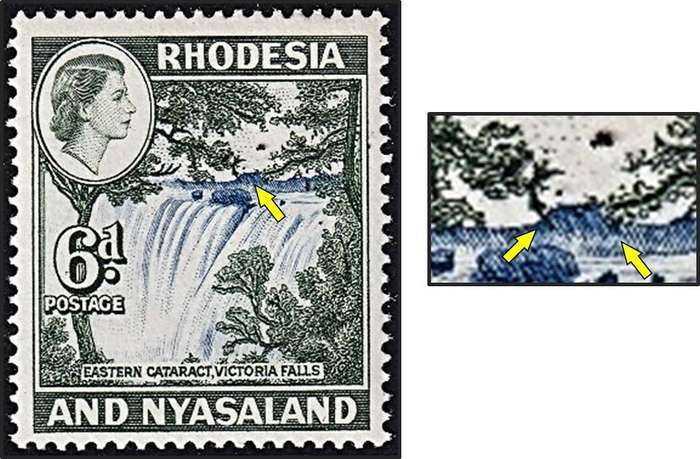 1959 Rhodesia & Nyasaland 6d UMM(**) Variety - Vignette Shift into Branches