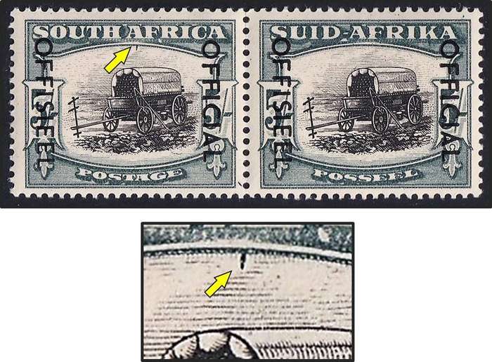 1950/4 Union 5/- Official CC.48 MM(*) Pair, UHB Variety - Green Slash top of Inner Frame - Scarce!