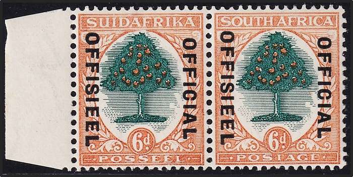 1930 Union 6d Official CC.16a MM(*), Scarce UP-Watermark Marginal Pair @ CV  R1,500