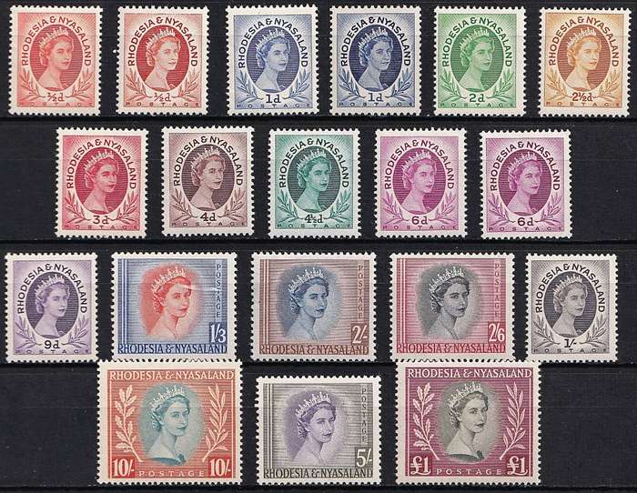 1954 Rhodesia & Nyasaland QEII UMM(**) Set, Coils/Shades  @ CV  R2,927