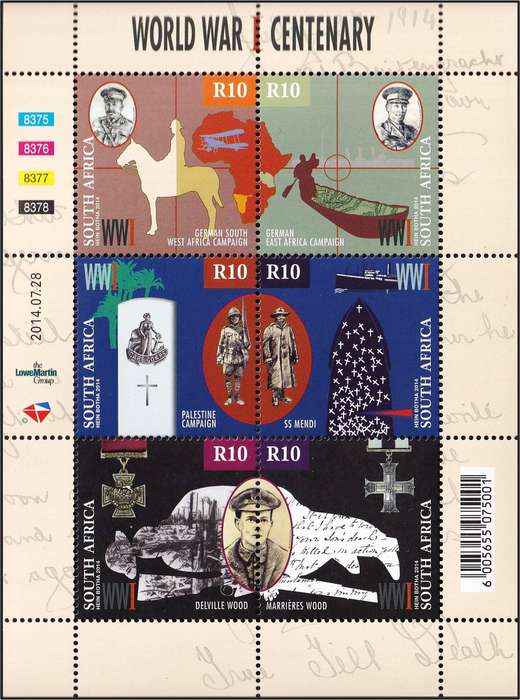 2014 RSA Centenary of World War I UMM(**) Minisheet @ R450