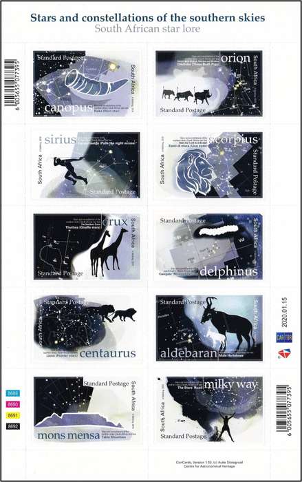 2020 RSA Stars & Constellations UMM(**) Self-Adhesive Minisheet  @ R300