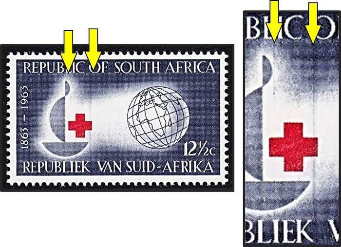 1963 RSA Red Cross UMM(**) with Prominent Blue DR Blade Flaw