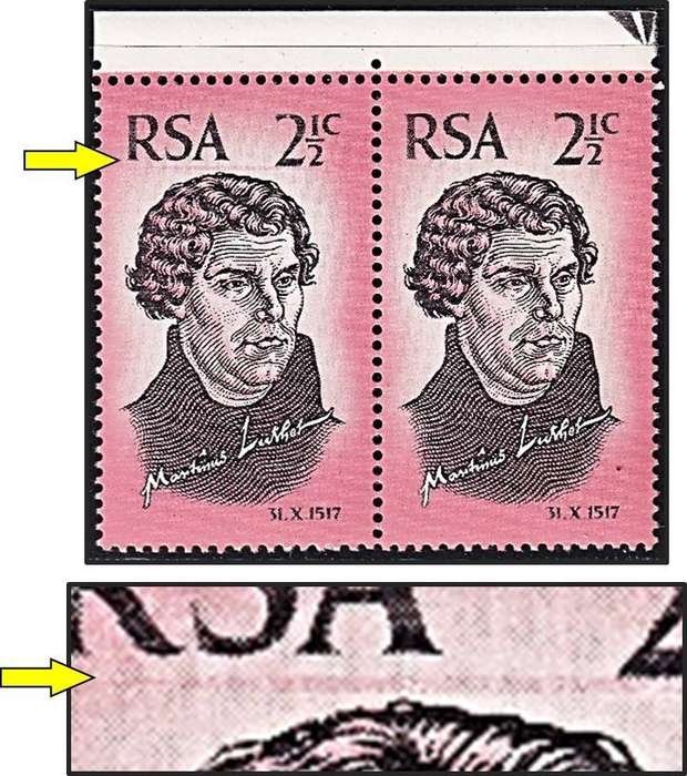 1967 RSA 2½c UMM(**) Constant Variety - Horizontal Dark Pink Line above Head