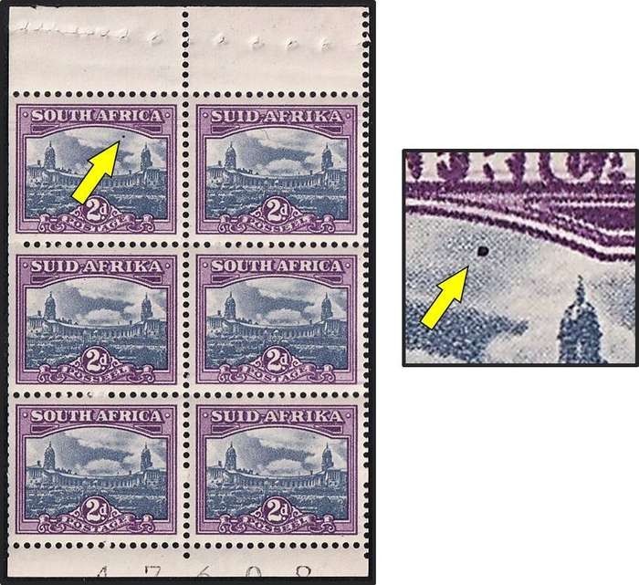 1950 Union 2d UMM(**) Booklet Pane - Constant Flaw: Blue Mark in the Sky