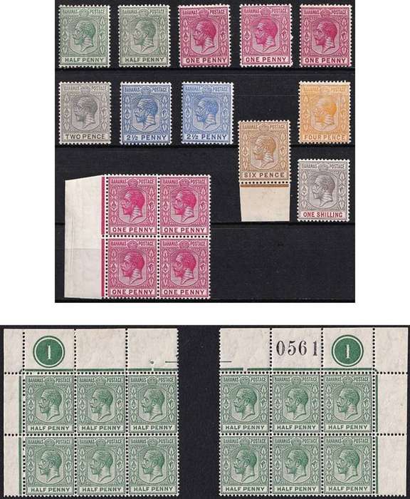 1912 Bahamas KGV MM(*) Issues & Shades to 1/- Incl. Blocks(UMM)   @ CV  R2,650+